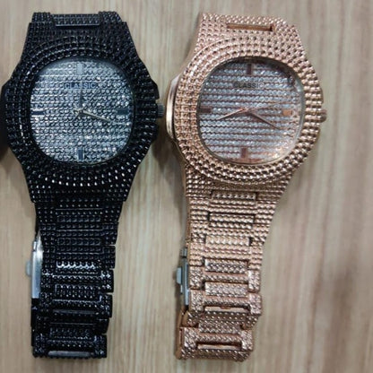 Iced Out Men Watch Diamond Steel Luxury