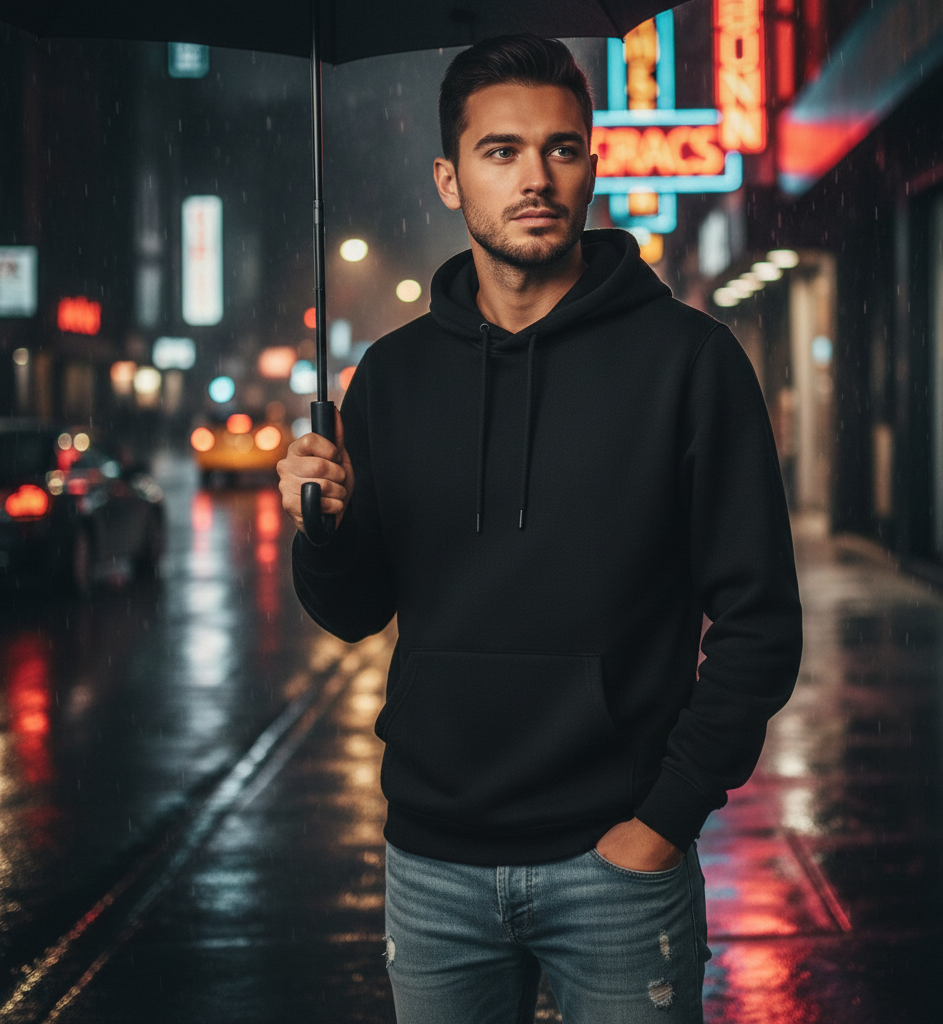 Black Polyester Hoodie