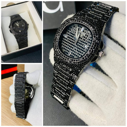 Iced Out Men Watch Diamond Steel Luxury