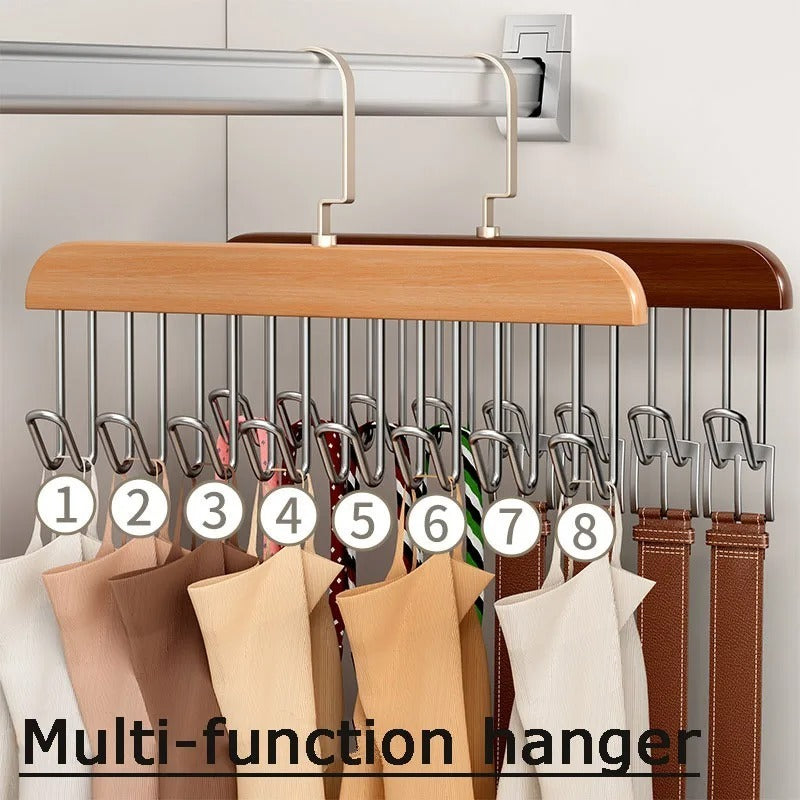 8 Hooks Multi-function Wooden Caps, Belts, Tie Hanger – Strong No Trace Storage Rack