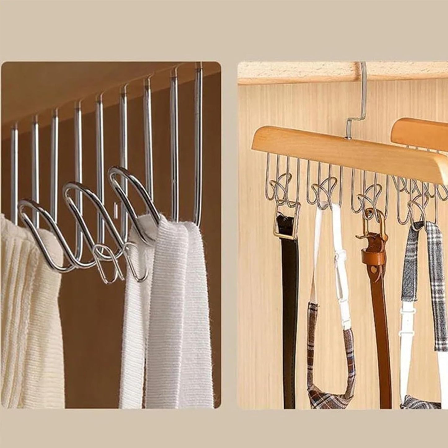 8 Hooks Multi-function Wooden Caps, Belts, Tie Hanger – Strong No Trace Storage Rack