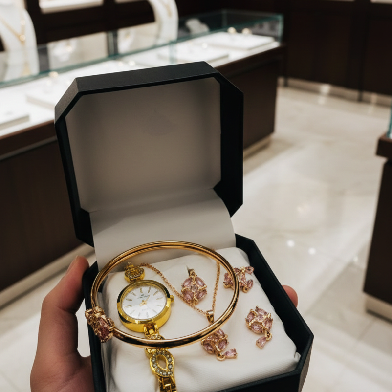 Ladies Watch With Jewellery & Bangle