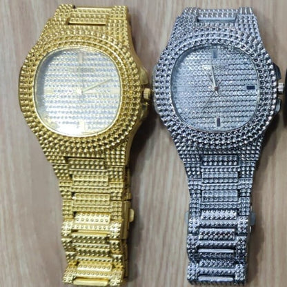 Iced Out Men Watch Diamond Steel Luxury