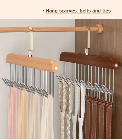 8 Hooks Multi-function Wooden Caps, Belts, Tie Hanger – Strong No Trace Storage Rack