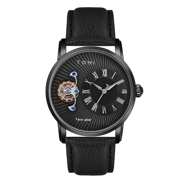 TOMI T-104 Face Strap Watch | Stylish Analog Wristwatch with Soft Strap | Casual & Fashionable Timepiece for Men and Women black colour